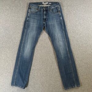 Wrangler Jeans Womens 30 Retro Skinny Blue Denim Whiskered Faded W Stitching